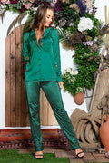 3 Parça Gecelik Seti: Gömlek, Bralet Sütyen ve Pantolon Takım Zümrüt -F31726