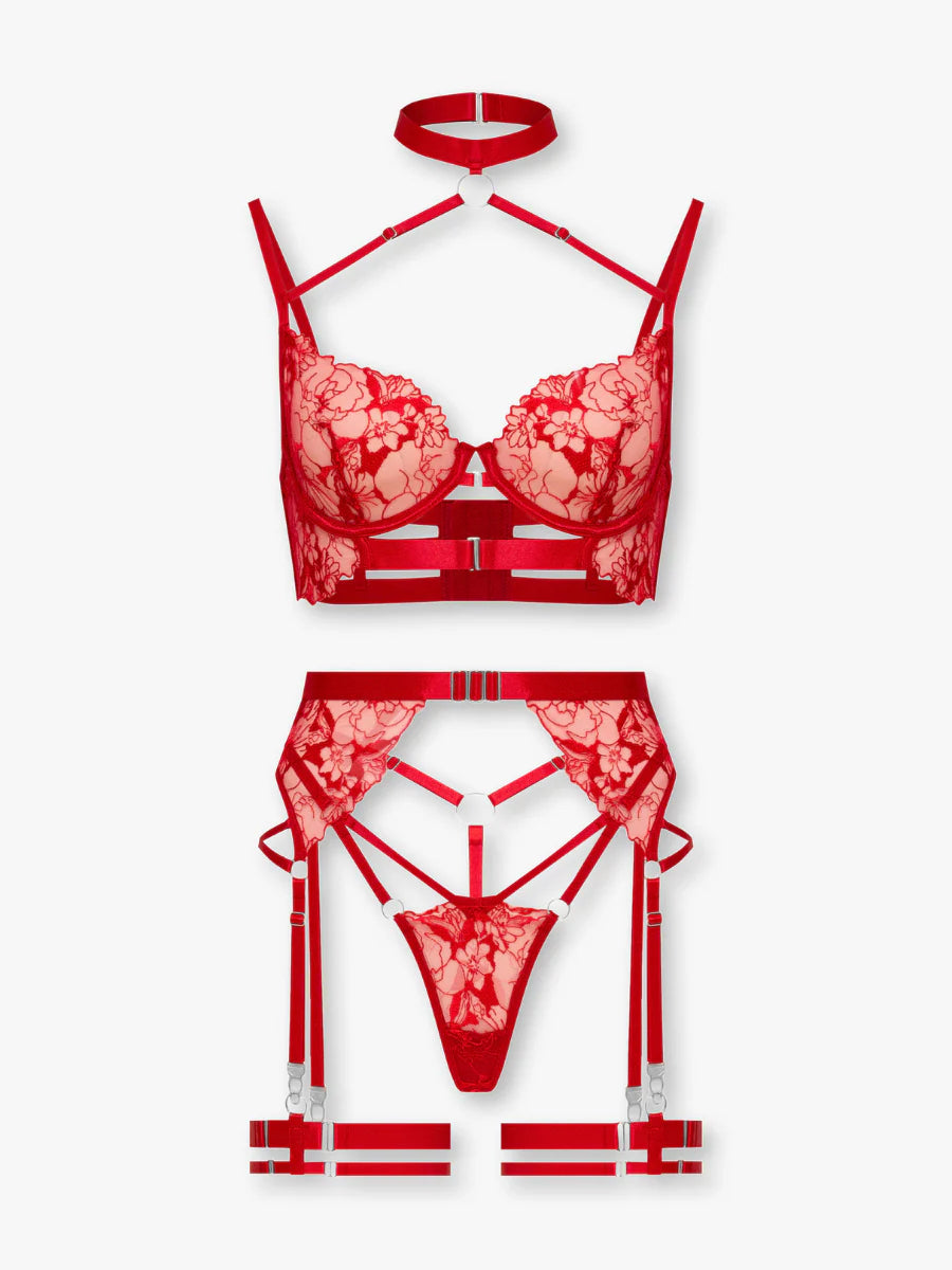 Kırmızı Harness Premium Dantelli Takım