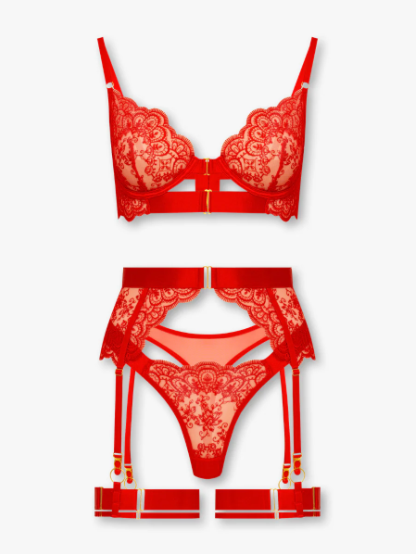 Kırmızı Premium Dantelli Jartiyer Takımı