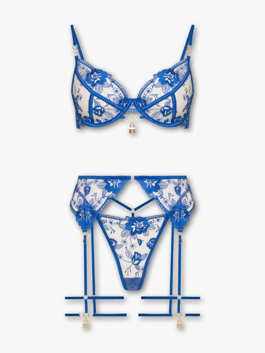 Anahtarlı Mavi Dantel & Ten Rengi Tül Takım