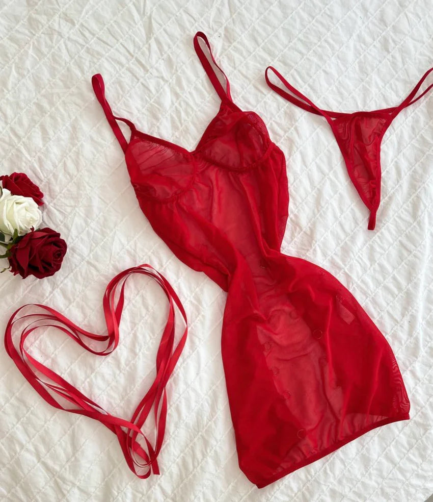 Arkası İp Detaylı Fantazi Çekici Mini Gecelik -F4709