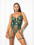 Zümrüt Yeşili Dantelli Body & Jartiyer Takımı